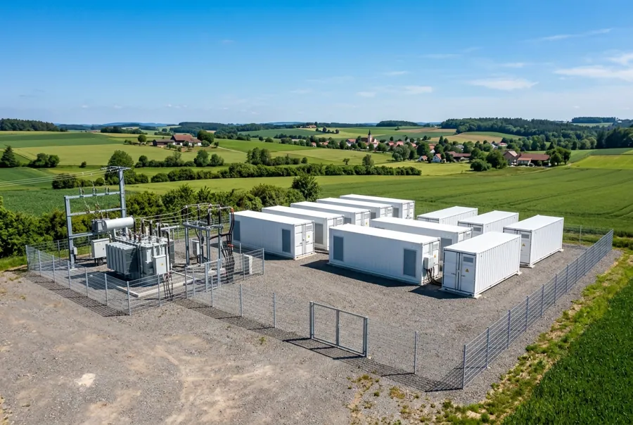 Batteriespeicher-Container auf einer Gewerbefläche in Deutschland